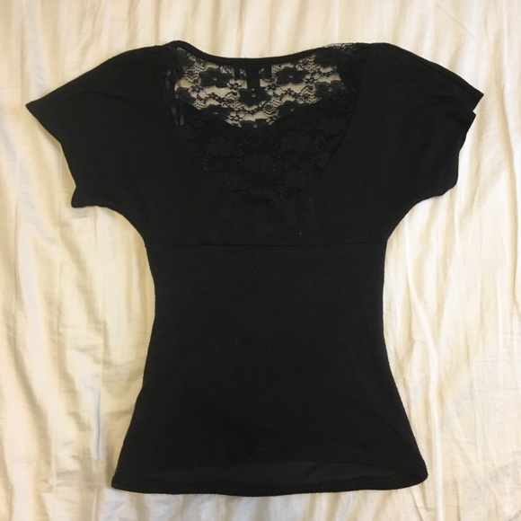IZ Byer Black Cowl Neck Tee with Lace Back - Picture 3 of 6